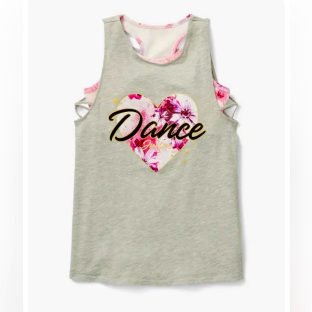NWT! JUSTICE GIRLS “Dance” TANK WITH BUILT IN BRA🩷 Size:XL 16/18